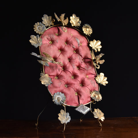 Charming 19th Century French Silk Marriage Cushion.