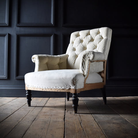 19th Century Napoleon III Button Back Armchair. Upholstery Inclusive