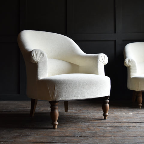 Pair of Upholstered French Napoleon III Style Crapaud Armchairs.