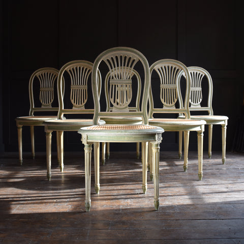 Set of Six Louis XVI Revival Painted Dining Chairs.