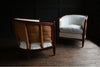 Pair of French Red Lacquer Deco Tub Chairs. Upholstery Inclusive.