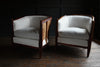 Pair of French Red Lacquer Deco Tub Chairs. Upholstery Inclusive.