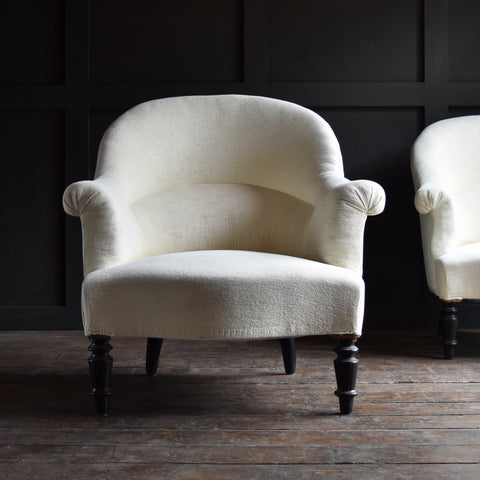 Pair of Upholstered 19th Century French Crapaud Armchairs.
