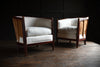 Pair of French Red Lacquer Deco Tub Chairs. Upholstery Inclusive.