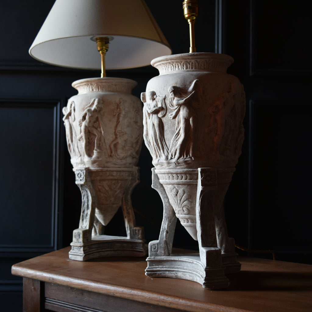 French Classical Figural Plaster Vase Lamp. Circa 1900.