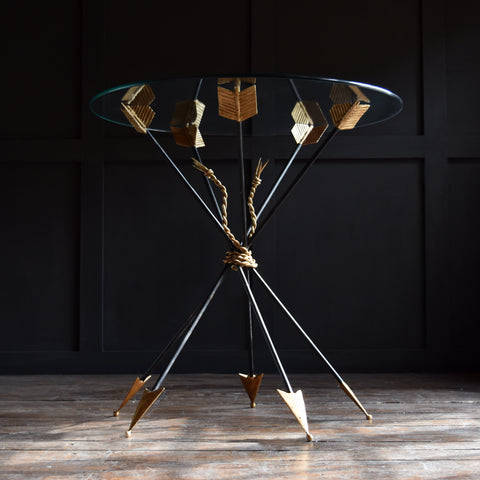 Decorative Mid Century Italian Iron and Gilt Arrow Table.