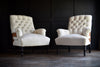 Pair of Napoleon III Ebonised Button Back Armchairs. Upholstery Inclusive.