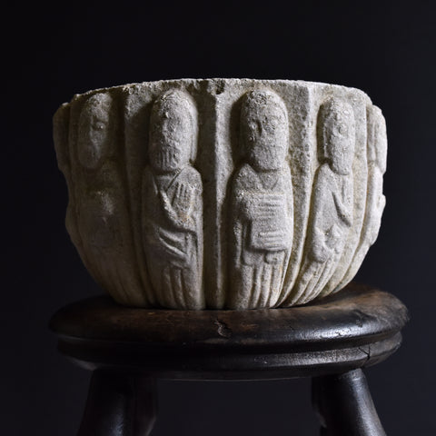 Stone Baptismal Font Depicting the Twelve Apostles.