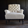 Pair of Napoleon III Ebonised Button Back Armchairs. Upholstery Inclusive.
