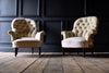 Pair of French Napoleon III Button Back Armchairs, Upholstery Inclusive.