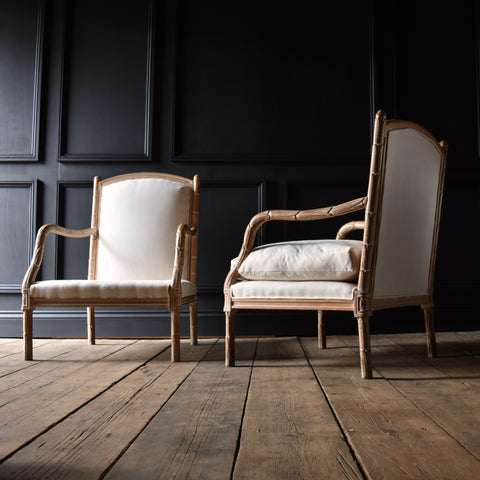 Pair of Atractive French Tulip carved Armchairs. Upholstery Inclusive.