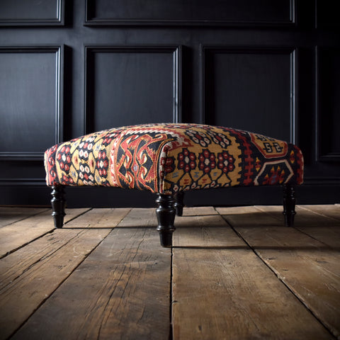 Large Napoleon III Ottoman Foot Stool with Kilim Upholstery.