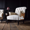 Pair of Napoleon III Scrolled Button Back Armchairs. Upholstery Inclusive.