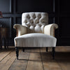 Pair of Napoleon III Scrolled Button Back Armchairs. Upholstery Inclusive.