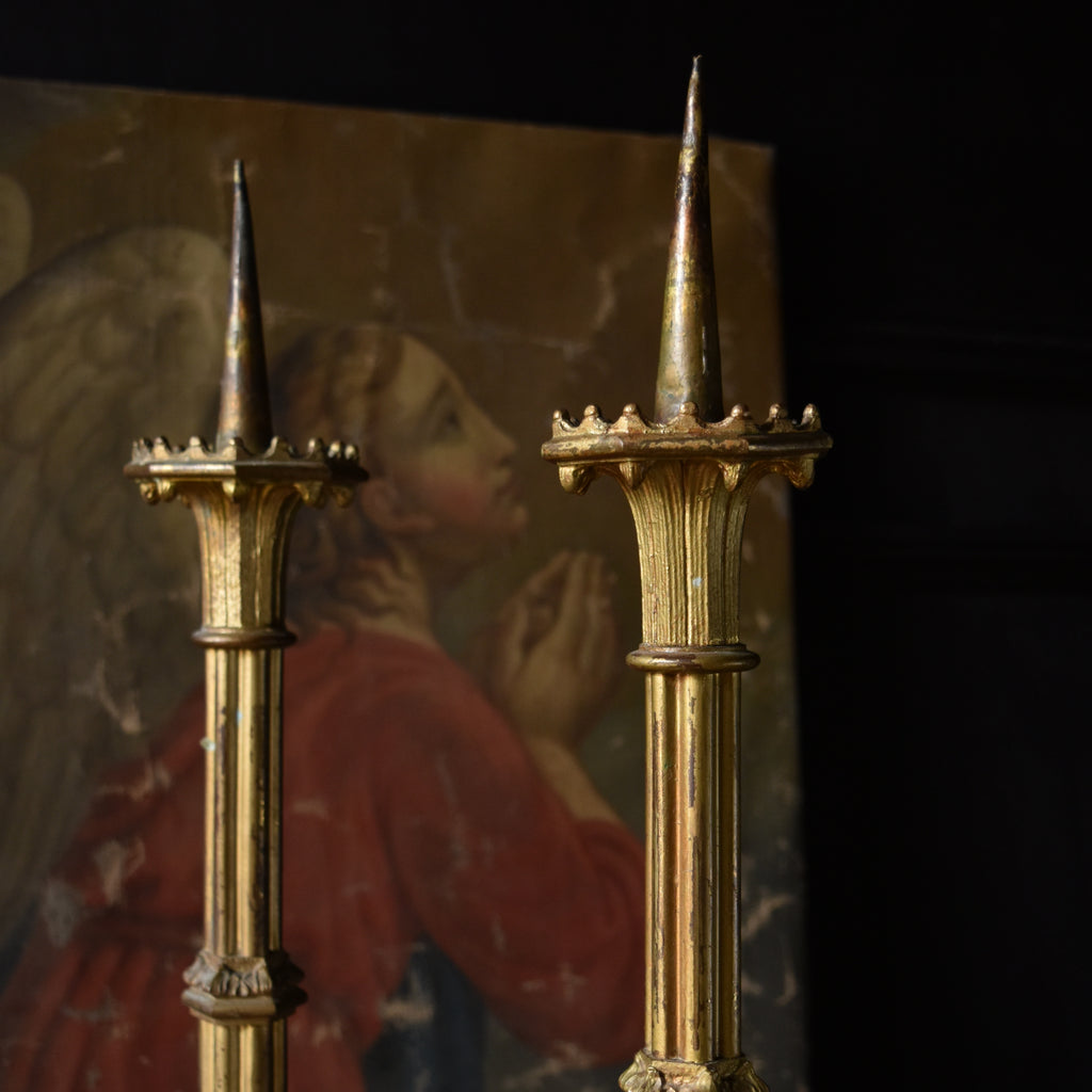 Pair Late 19th Century French Gilded Bronze Alter Candlesticks
