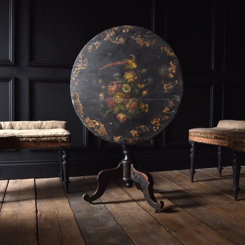 Charming 19th Century French Jappaned Tilt Top Table.