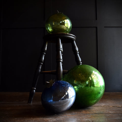 Three Unusually Large 19th Century Mercury Glass Witches Balls.
