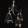 Early 20th Century Italian Tole & Iron Hanging Trio lantern Wall Light.
