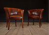 Pair of Handsome Vintage French Leather Tub Chairs.