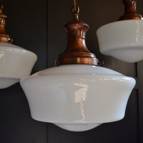 Large Chapel Opaline Pendant Lights, Circa 1920.