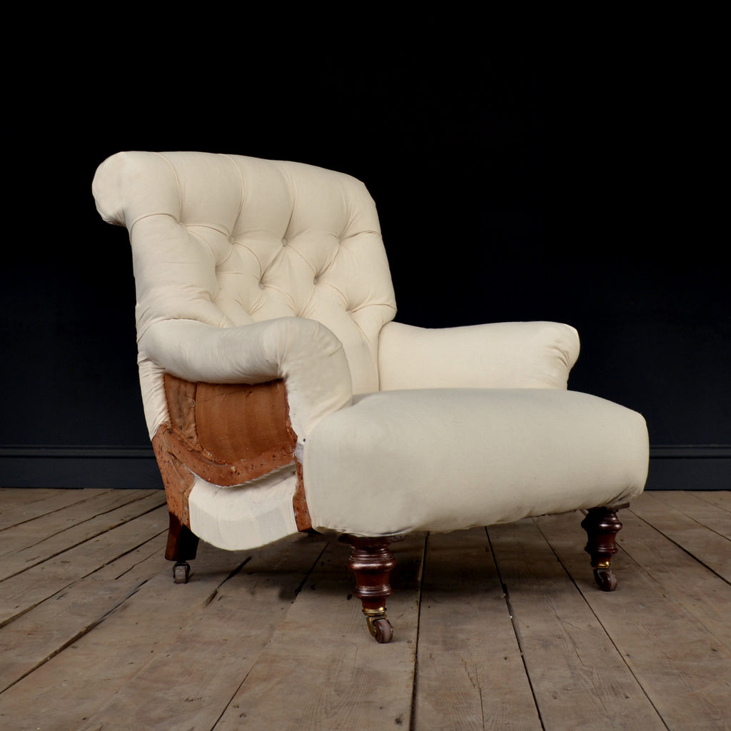 A Good 19th Century English Scroll Back Armchair by Cornelius V. Smith. Inc Upholstery