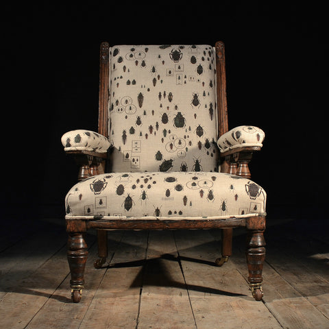 Edwardian Entomology Oak Library Arm Chair, Circa 1910