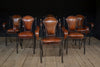 A Set of Six Excellent Mid Century Italian Iron and Leather Stacking Arm Chairs.