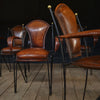 A Set of Six Excellent Mid Century Italian Iron and Leather Stacking Arm Chairs.