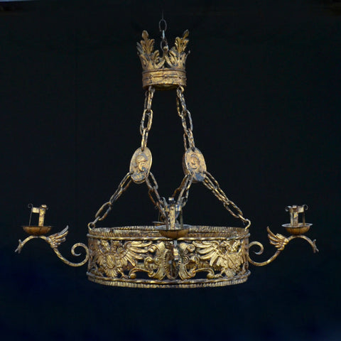 A Decorative  Spanish Four Light Gilt Chandelier, Circa 1920