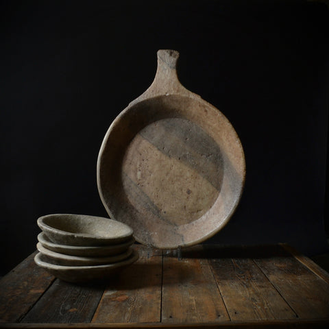 Antique Hand Carved Large Stone Serving Plate, Circa 1800