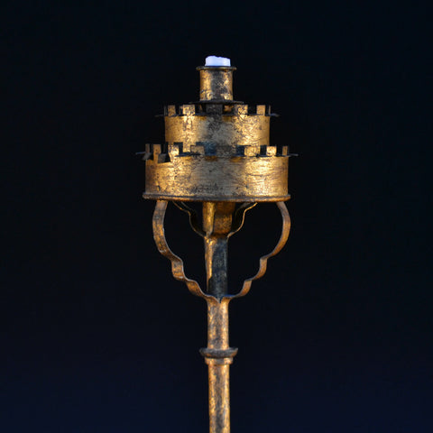 A Decorative Spanish Gilded Wrought Iron Torchere Candle Stick, Circa 1920.