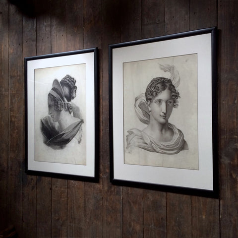 Pair of Fine Neoclassical Graphite Drawings. Dated 1836
